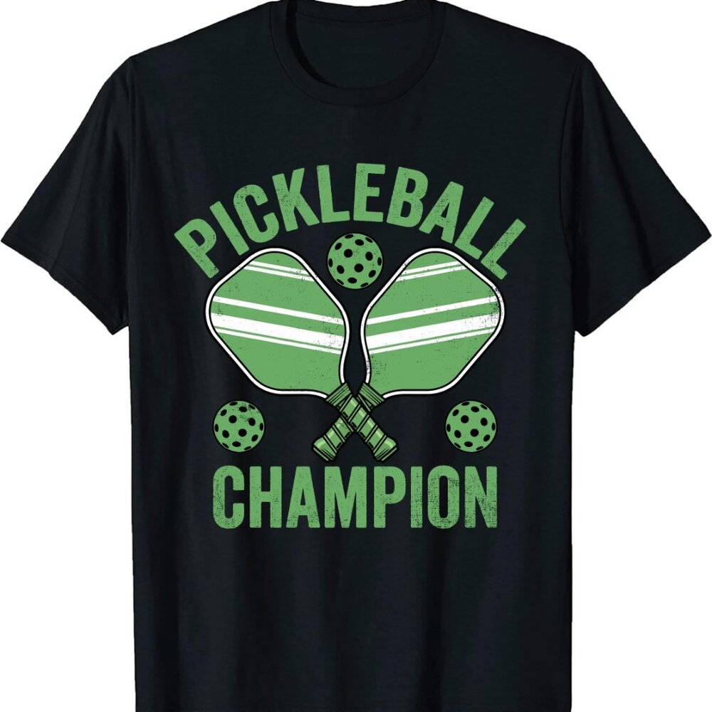 Men's Pickleball Champion T-Shirt Retro Green Paddle Design